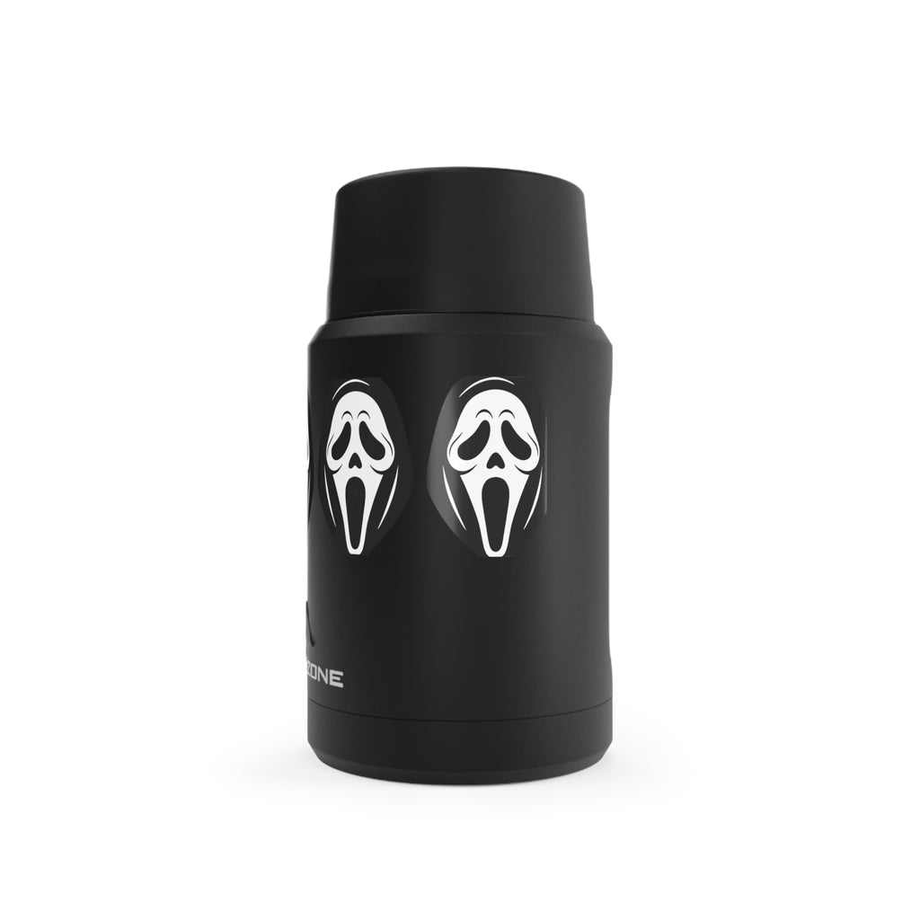 Insulated Food Jar — Black Copper Thermos with Scream Mask Design