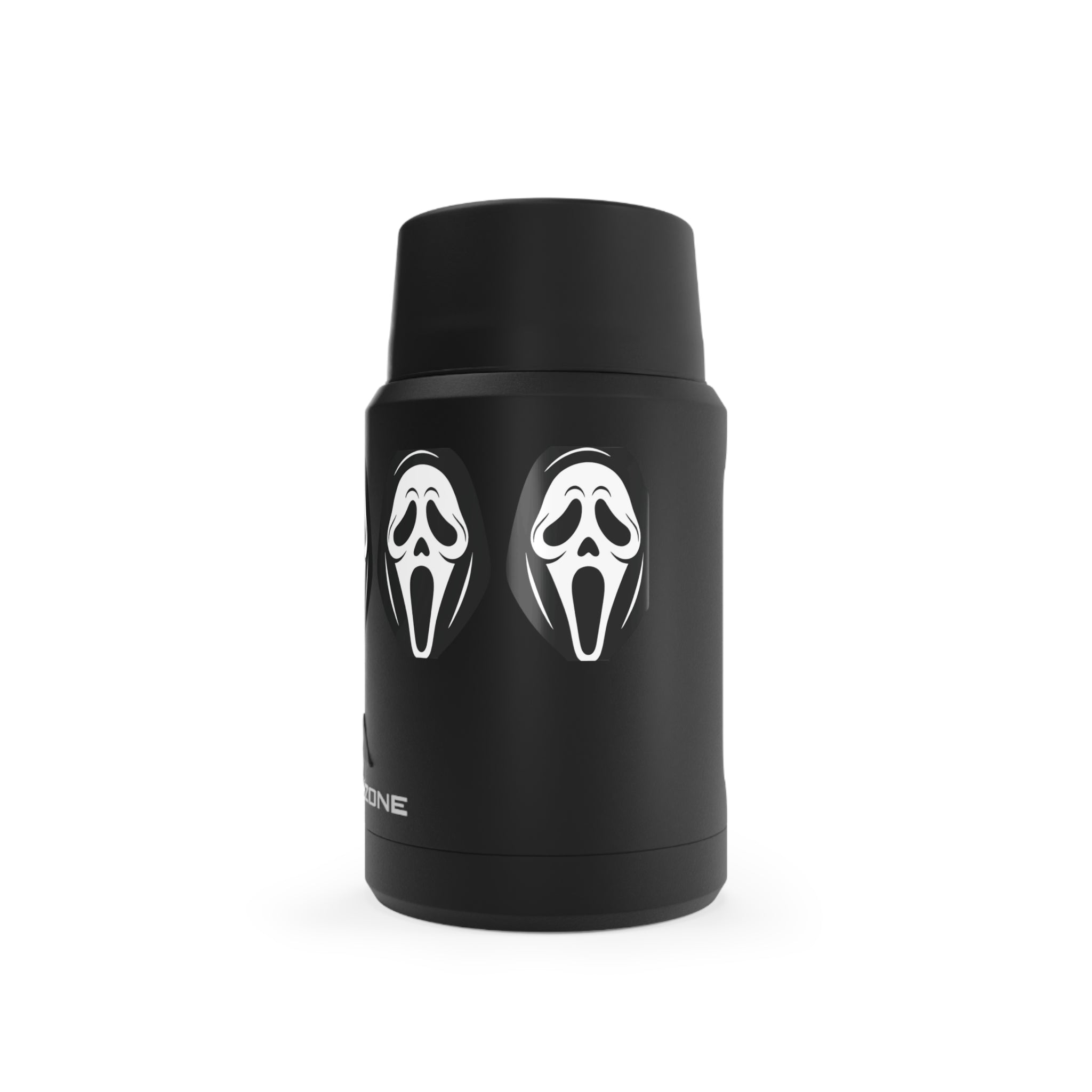 Insulated Food Jar — Black Copper Thermos with Scream Mask Design