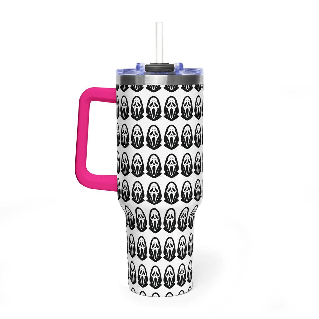 40oz Insulated Tumbler with Repeating Ghost Mask Pattern — Spooky Halloween Drinkware