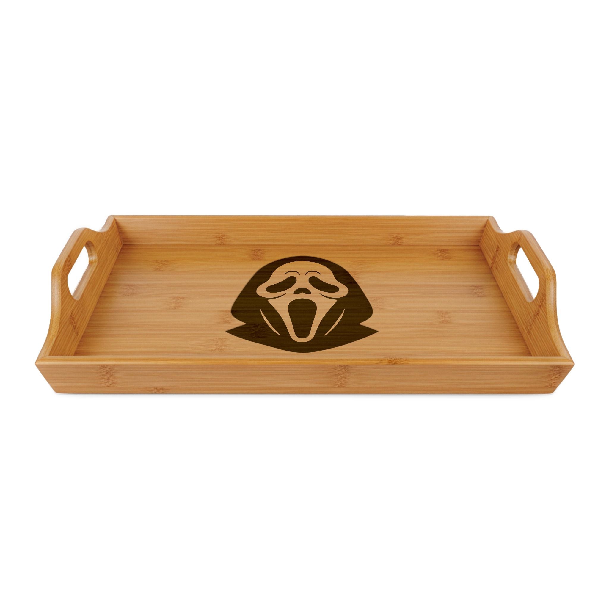 Engraved Bamboo Serving Tray — Scream Mask Halloween Serving Platter