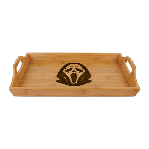 Engraved Bamboo Serving Tray — Scream Mask Halloween Serving Platter