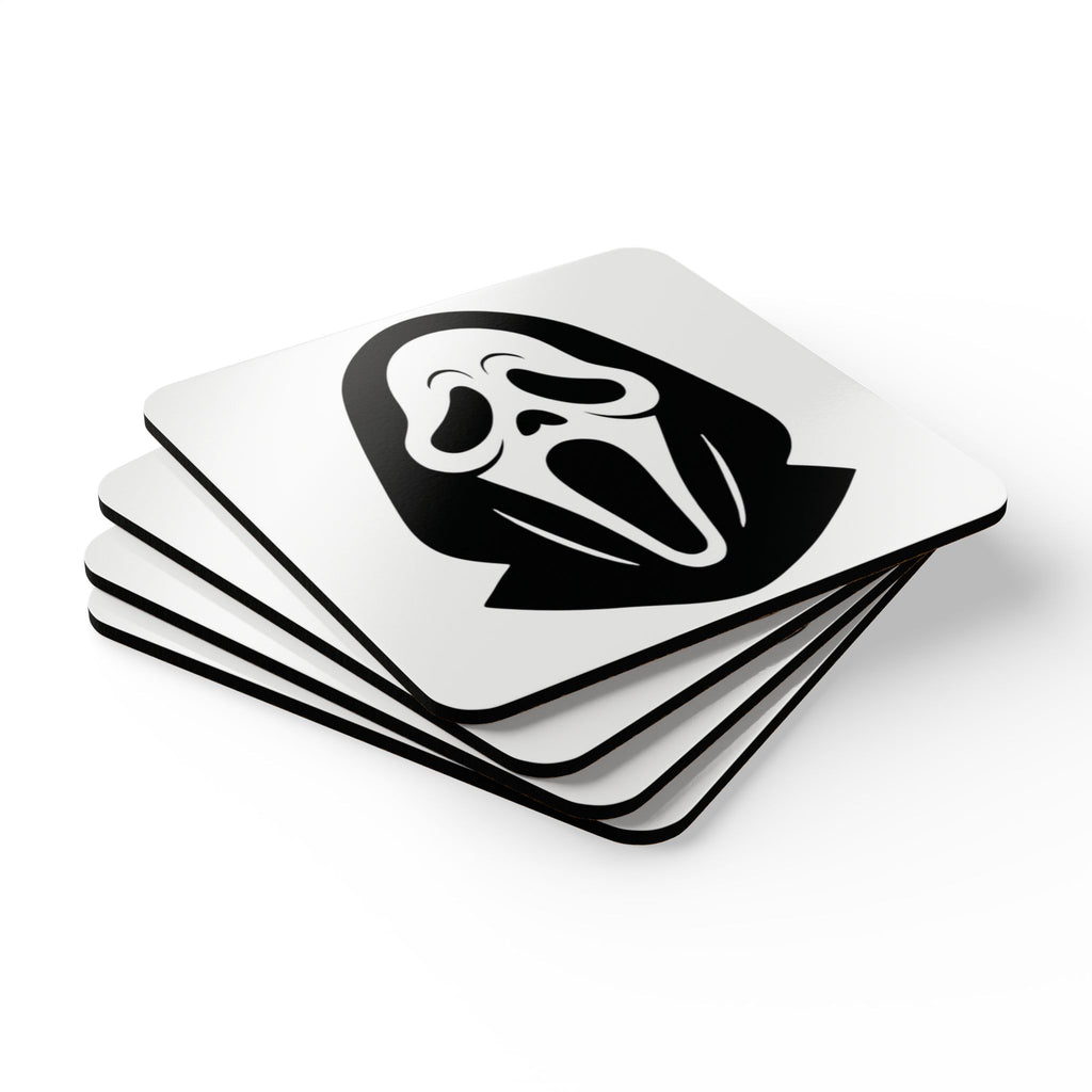 Halloween Scream Mask Cork Coaster Set — Spooky Haunted Party Drink Coasters