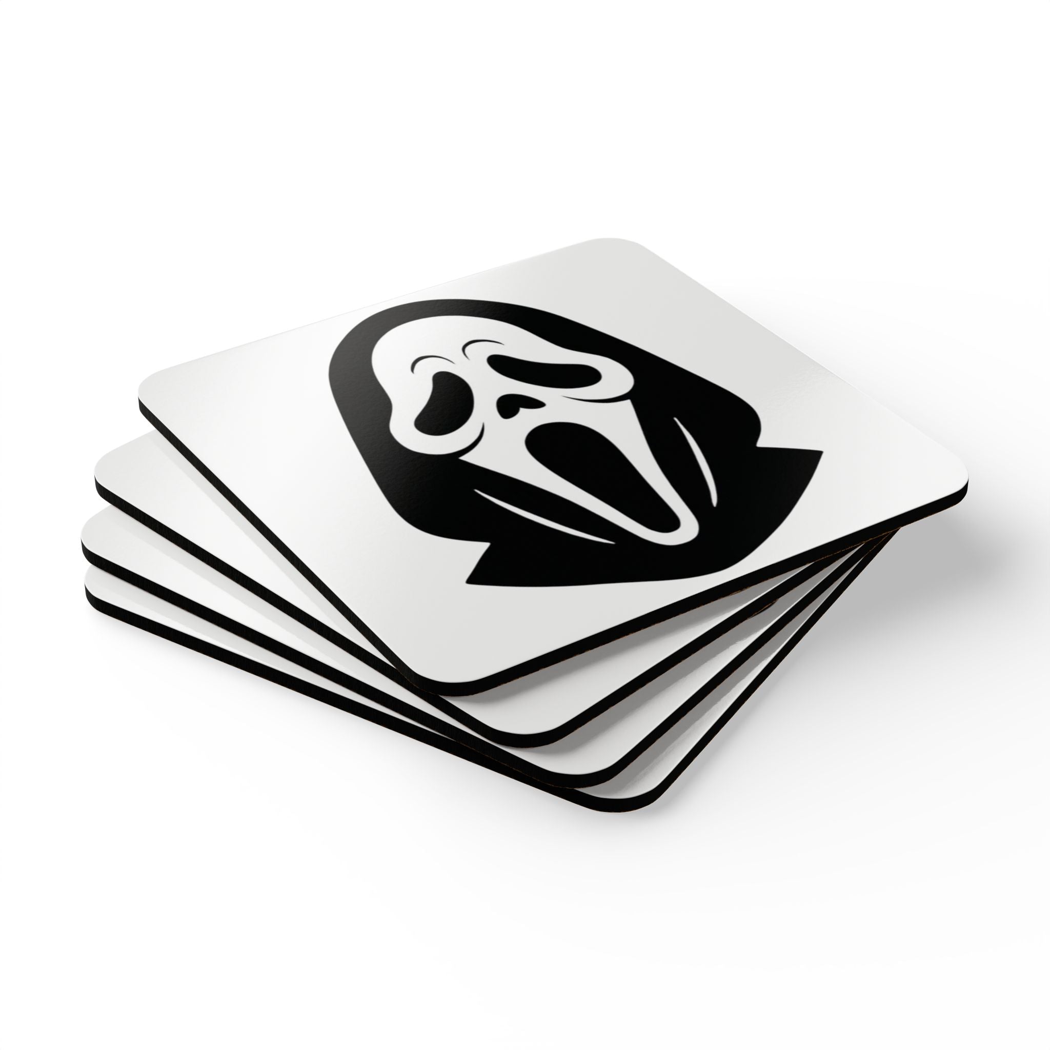 Halloween Scream Mask Cork Coaster Set — Spooky Haunted Party Drink Coasters