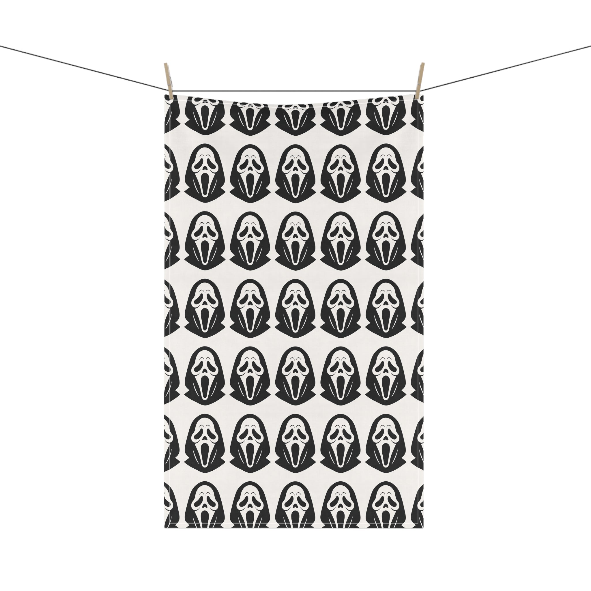 Scream Mask Pattern Tea Towel — Halloween Ghost Face Kitchen Towel