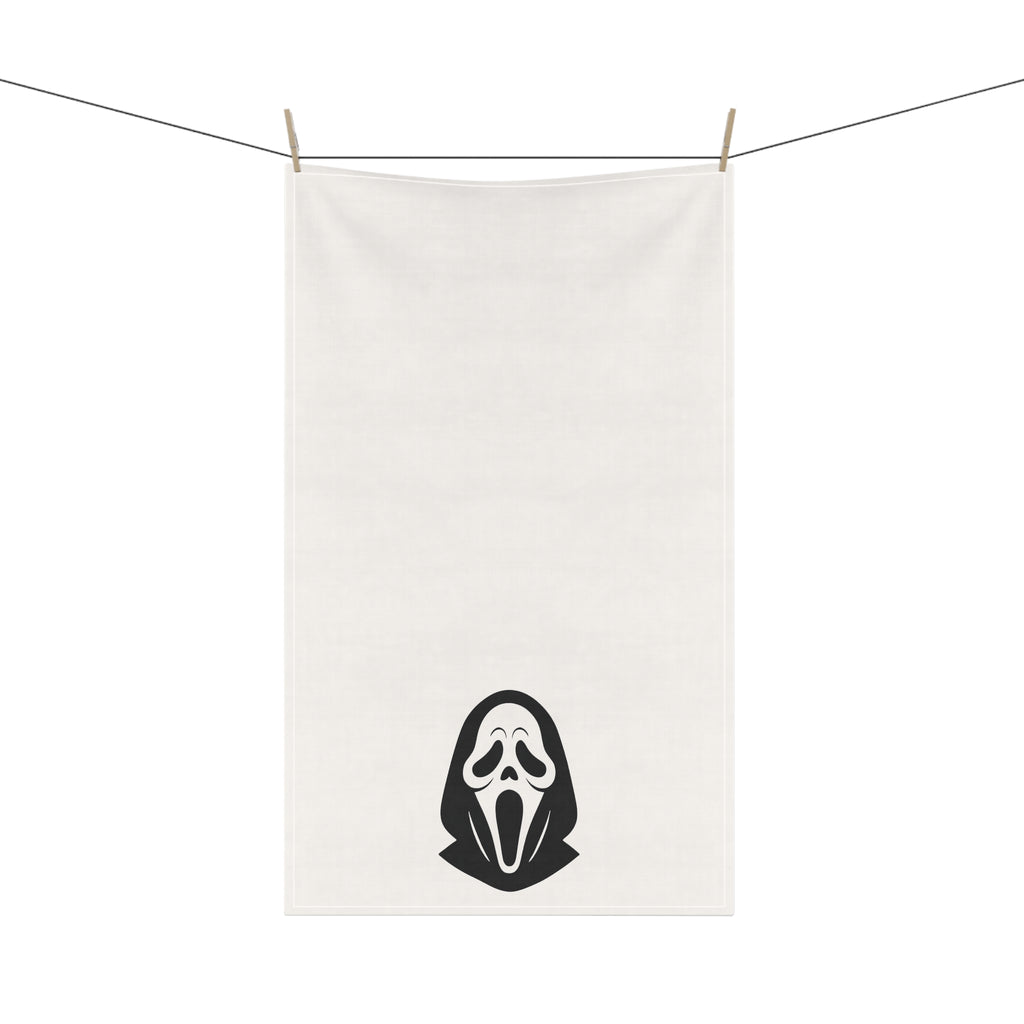 Ghost Mask Tea Towel — Halloween Kitchen Decor, Spooky Scream Face Cotton Towel