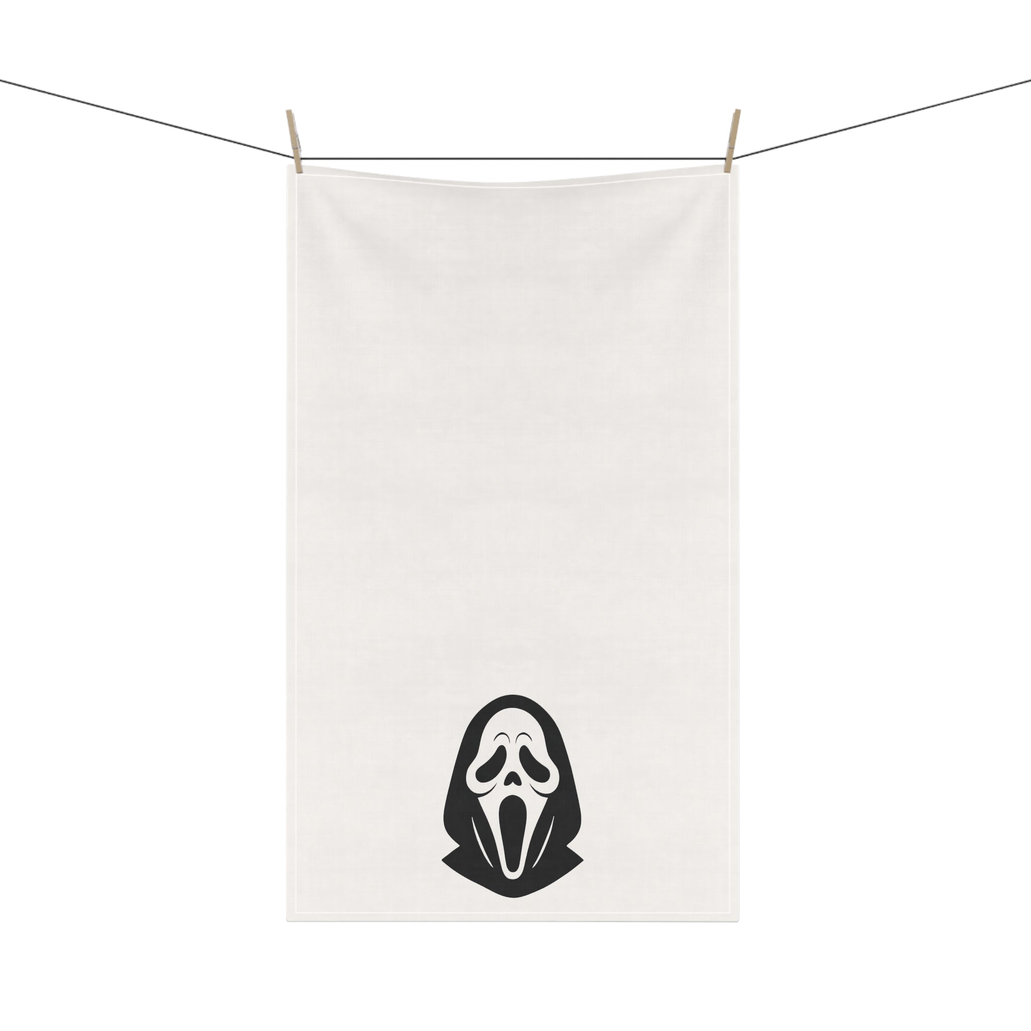Ghost Mask Tea Towel — Halloween Kitchen Decor, Spooky Scream Face Cotton Towel
