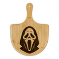 Engraved Bamboo Pizza Peel — Scream Mask Horror Design