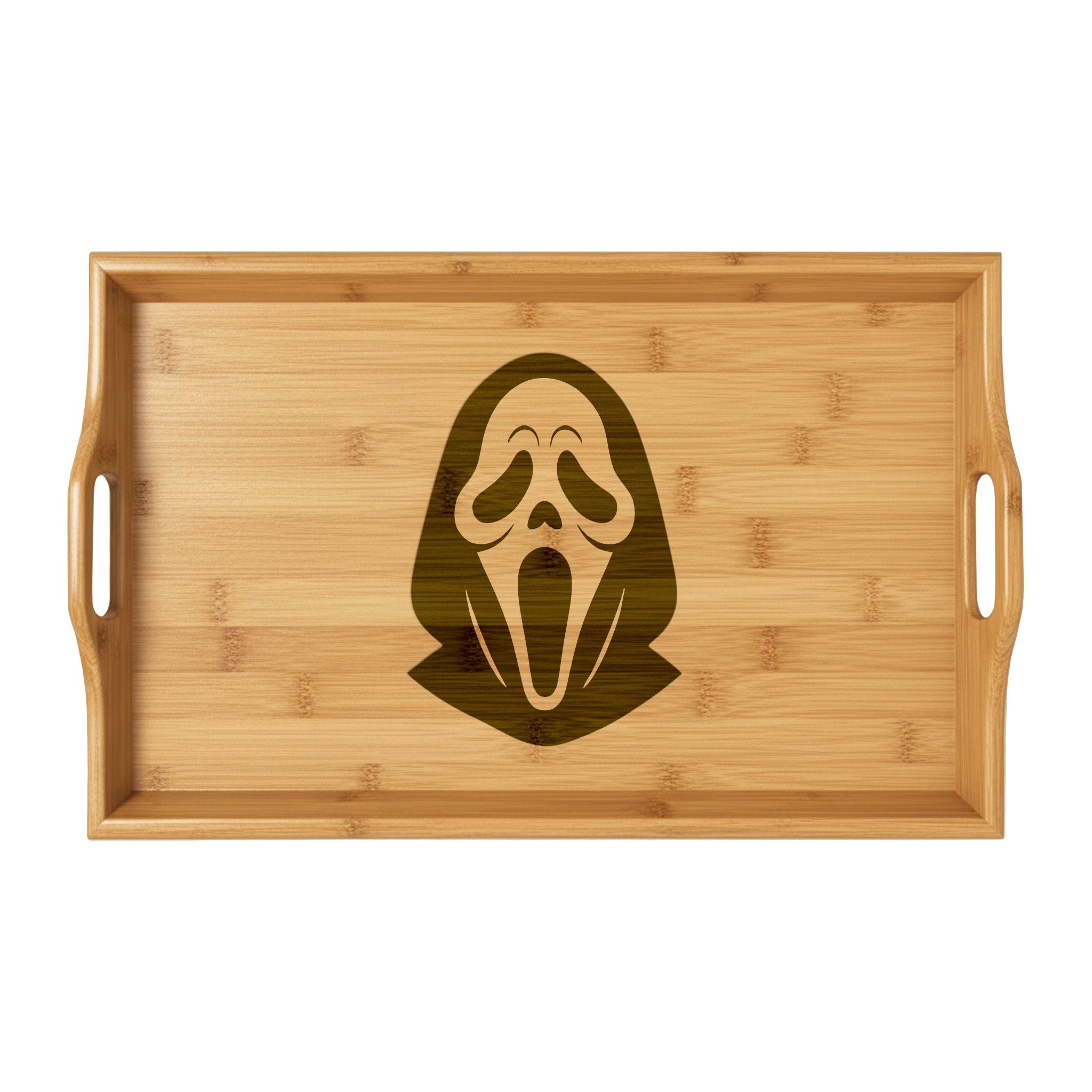 Engraved Bamboo Serving Tray — Scream Mask Halloween Serving Platter