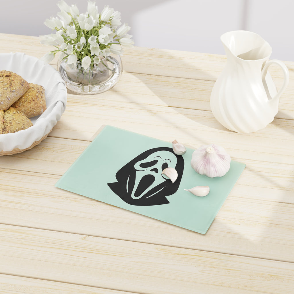 Scream Mask Glass Cutting Board — Halloween Horror Decorative Prep Board