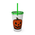 16oz Halloween Pumpkin Tumbler with Straw — Jack-O'-Lantern Drink Cup