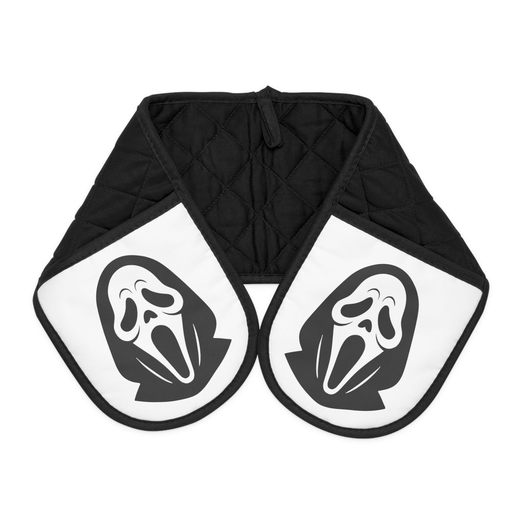 Scream Mask Double Oven Mitts - Black Quilted Heat-Resistant Pot Holders