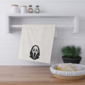 Ghost Mask Tea Towel — Halloween Kitchen Decor, Spooky Scream Face Cotton Towel