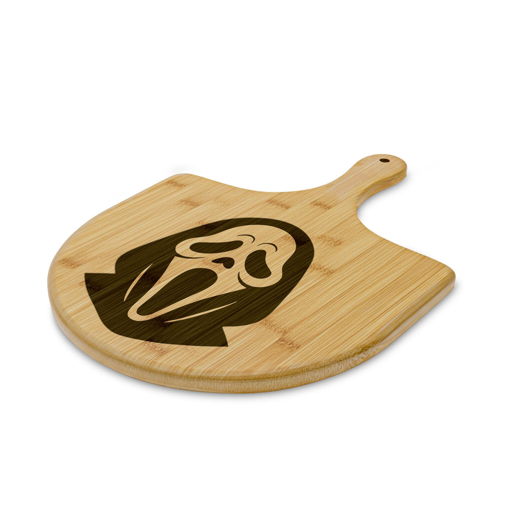 Engraved Bamboo Pizza Peel — Scream Mask Horror Design