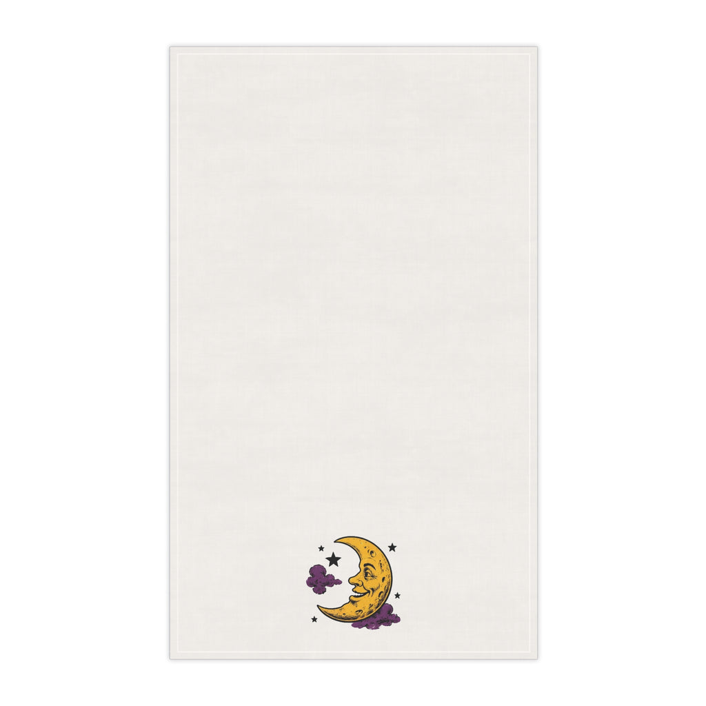 Celestial Moon Tea Towel — Whimsical Crescent Moon & Stars Kitchen Towel