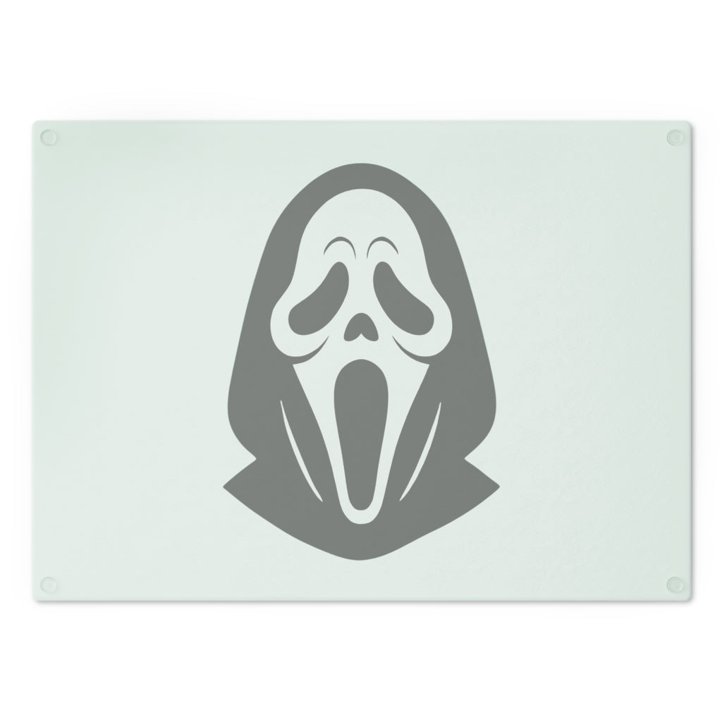 Scream Mask Glass Cutting Board — Halloween Horror Decorative Prep Board