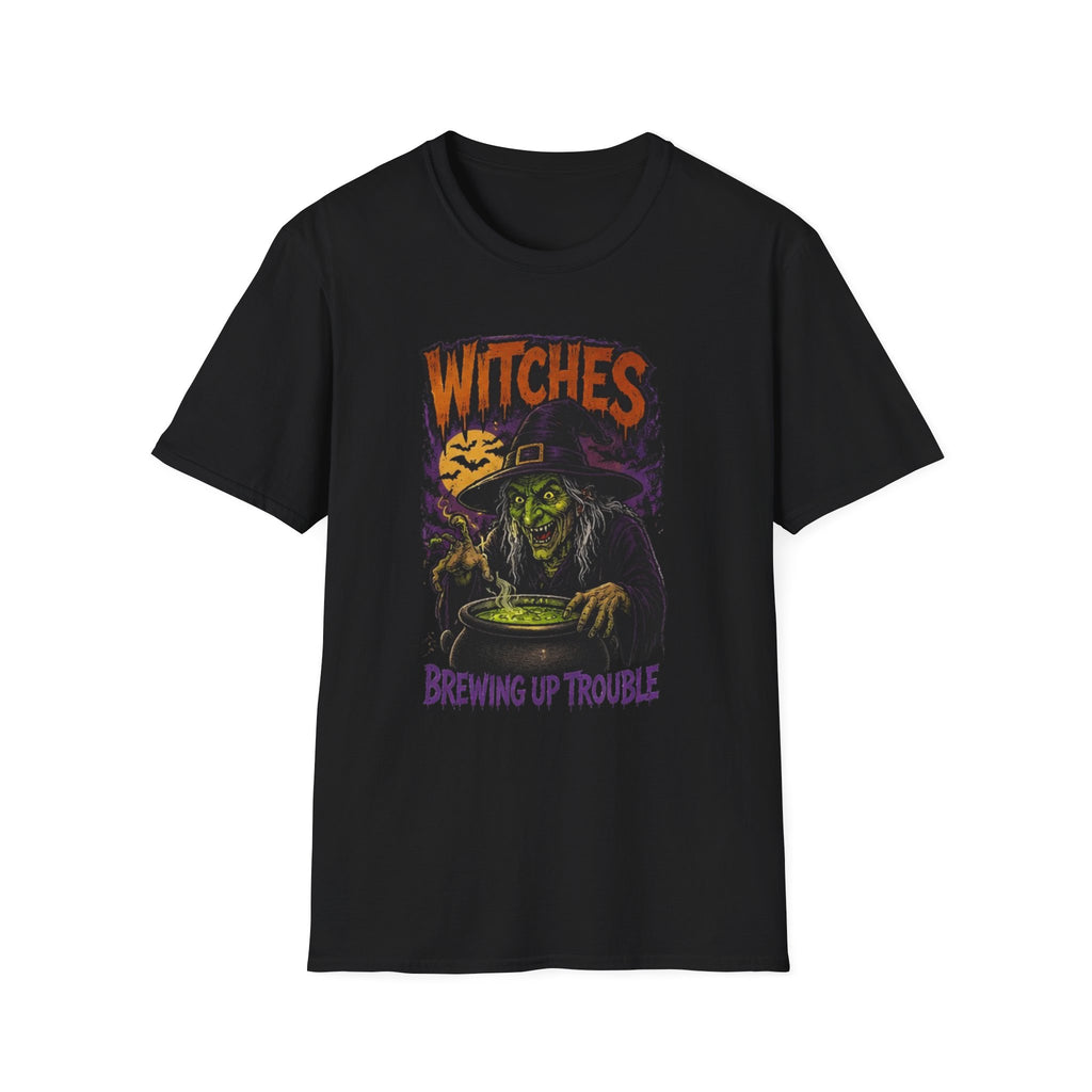 Witches Brewing Up Trouble T-Shirt — Vintage Halloween Witch Graphic