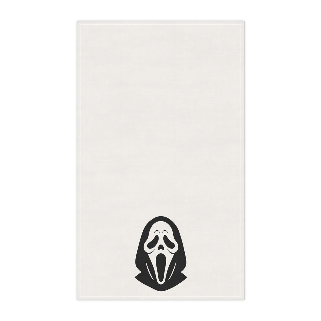Ghost Mask Tea Towel — Halloween Kitchen Decor, Spooky Scream Face Cotton Towel