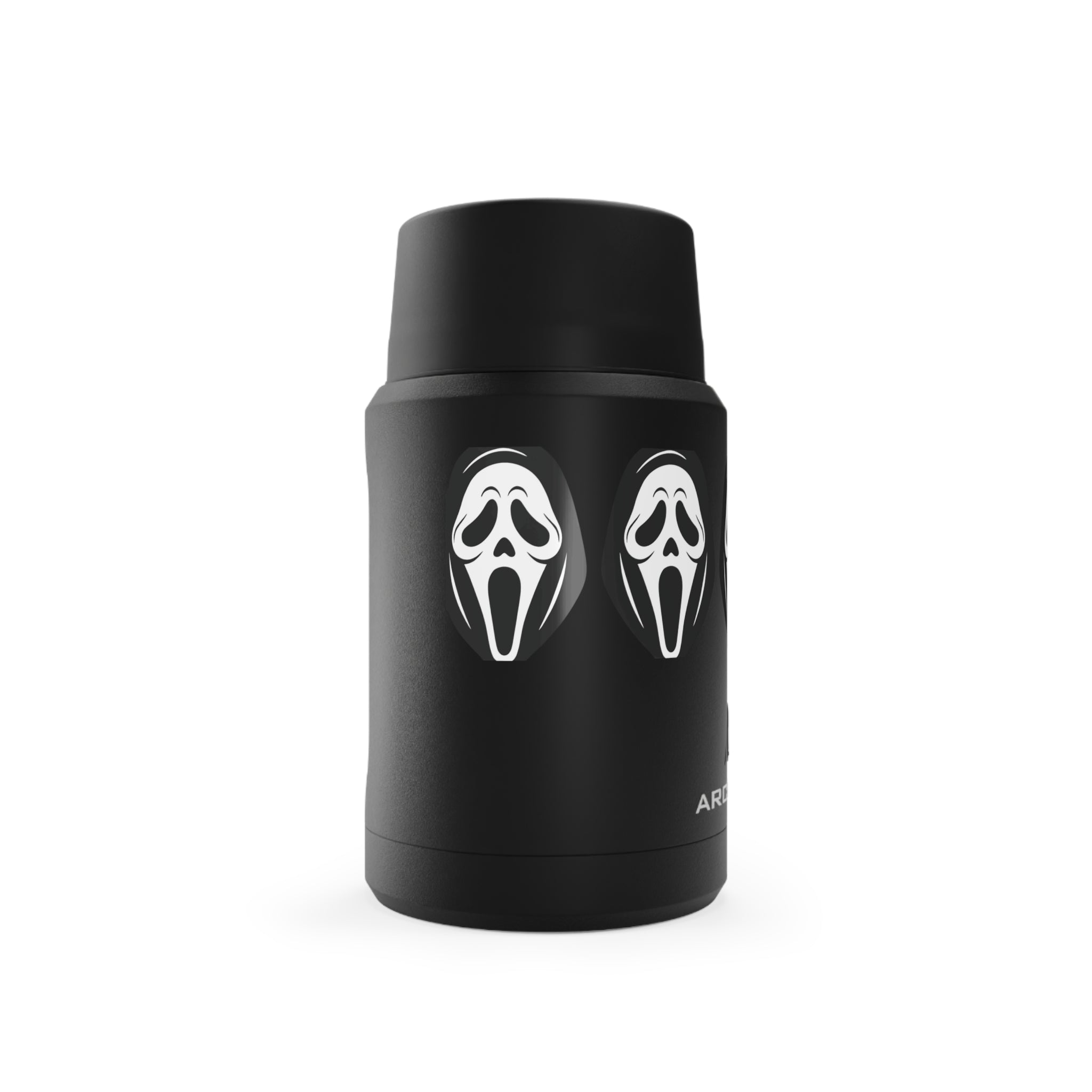 Insulated Food Jar — Black Copper Thermos with Scream Mask Design