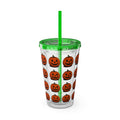 Halloween Jack-O'-Lantern 16oz Tumbler with Straw — Cute Pumpkin Pattern Drink Cup