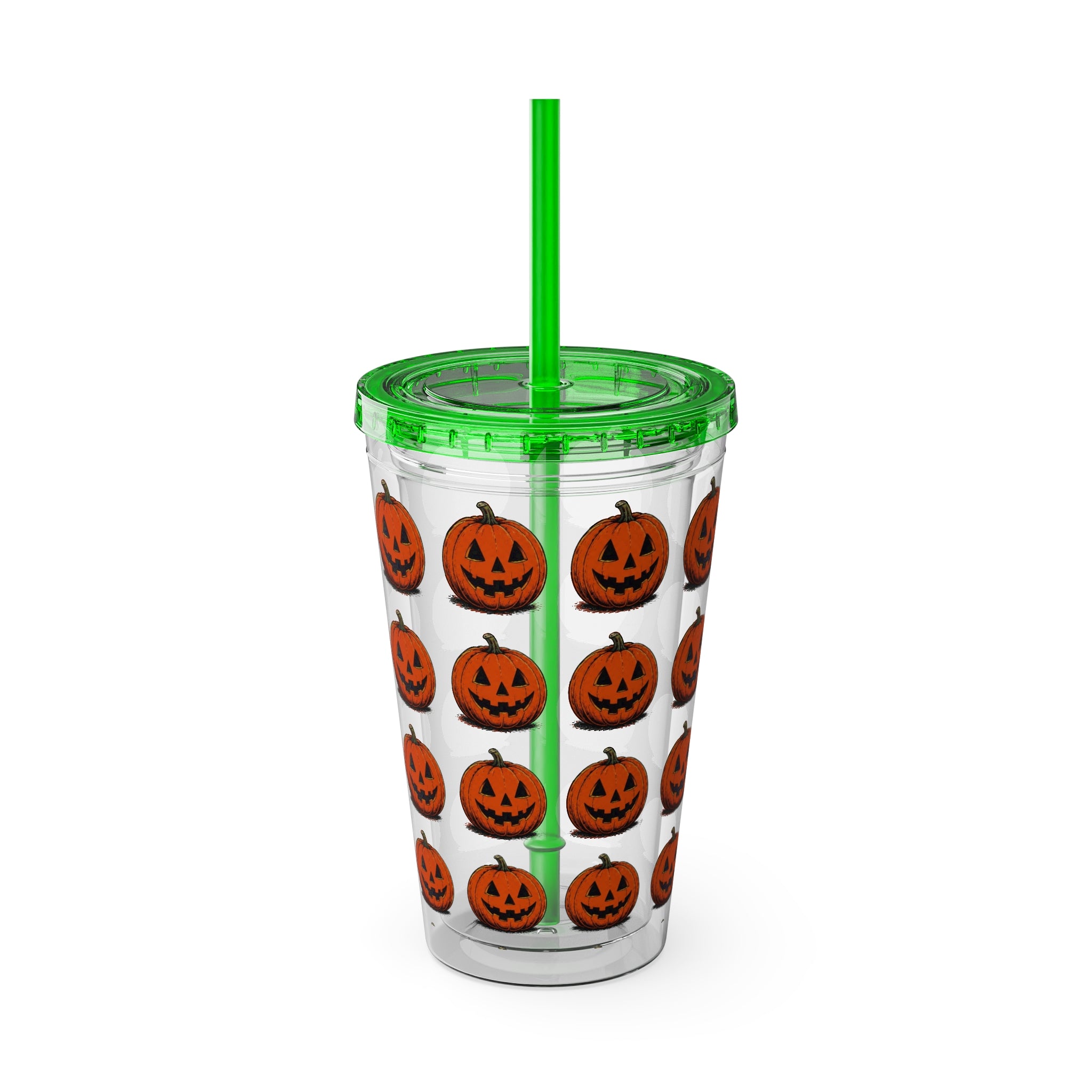 Halloween Jack-O'-Lantern 16oz Tumbler with Straw — Cute Pumpkin Pattern Drink Cup