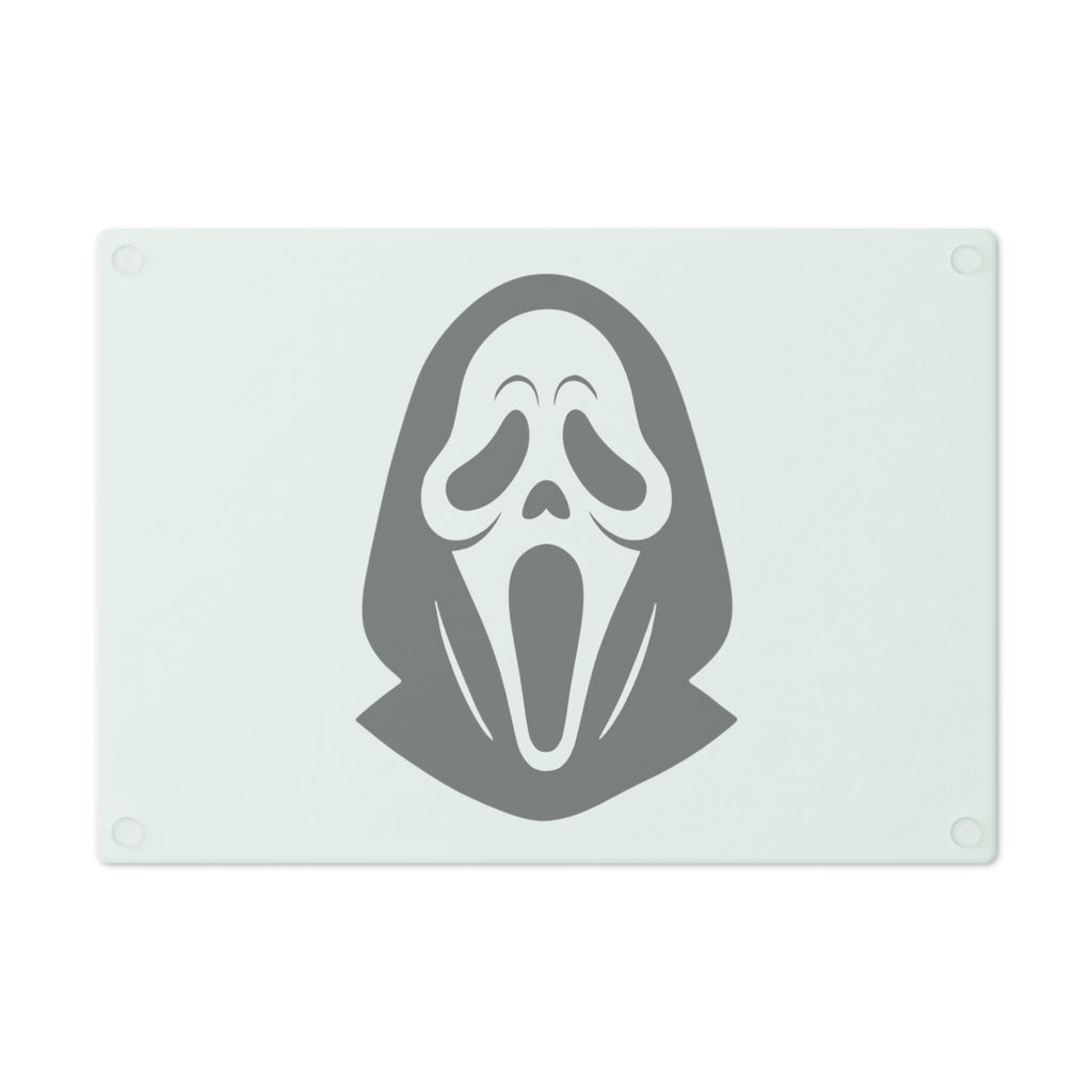 Scream Mask Glass Cutting Board — Halloween Horror Decorative Prep Board