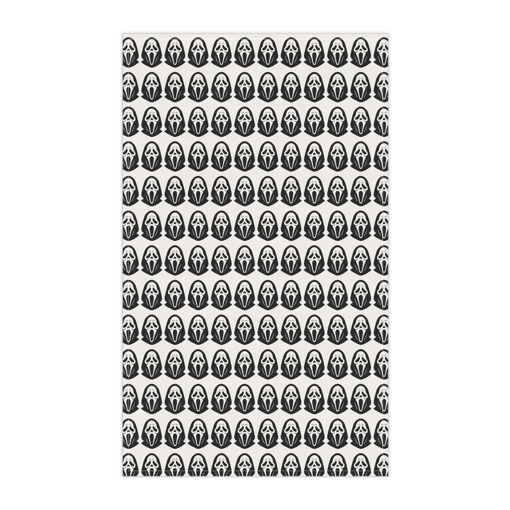 Spooky Scream Mask Pattern Tea Towel — Halloween Kitchen Decor