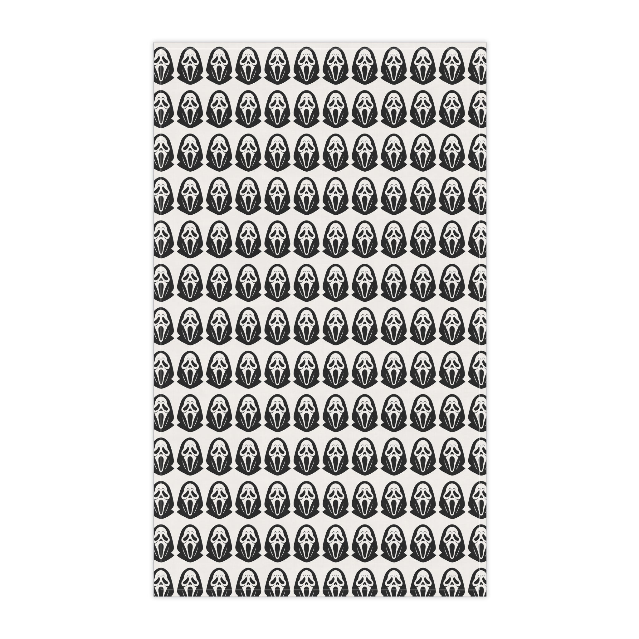 Spooky Scream Mask Pattern Tea Towel — Halloween Kitchen Decor