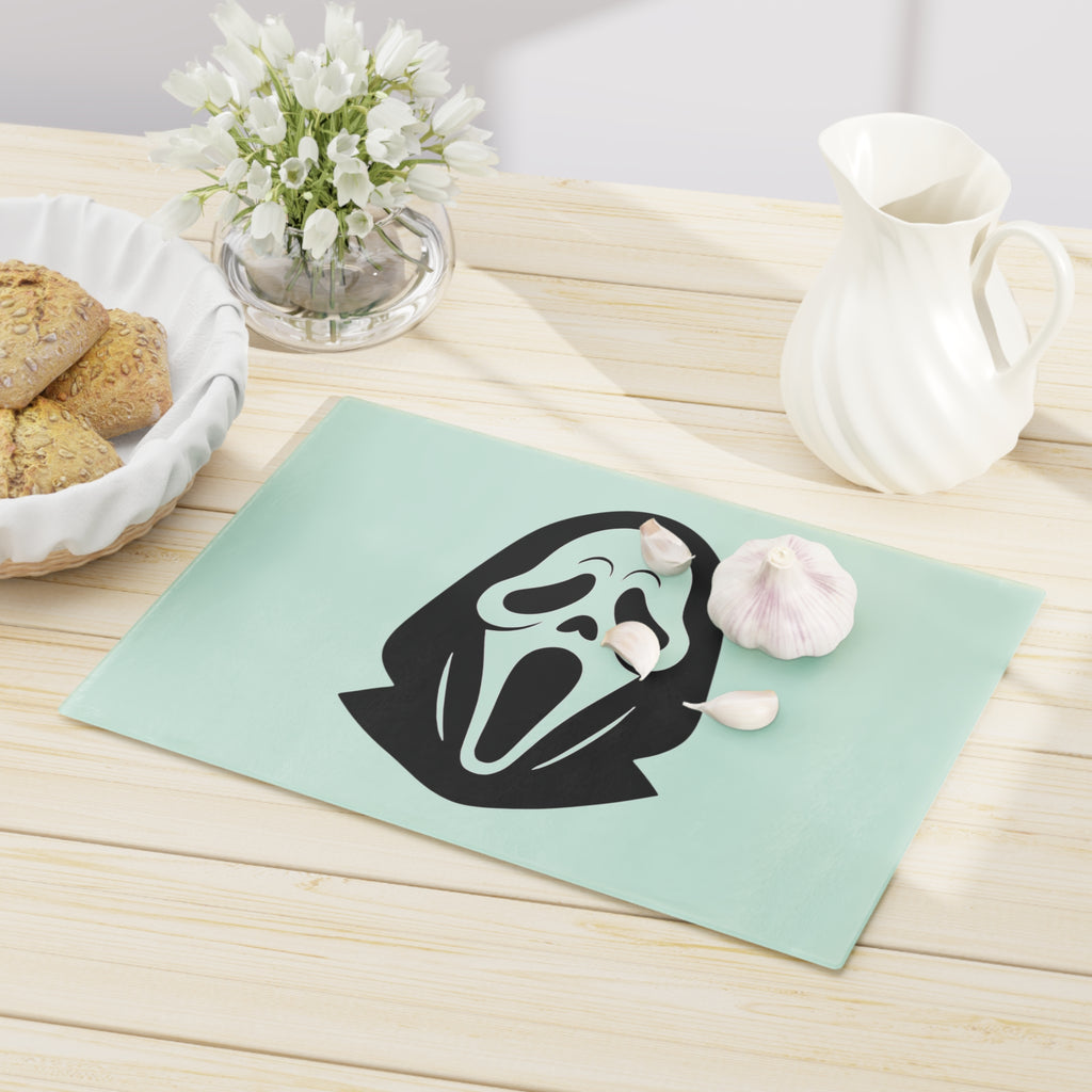Scream Mask Glass Cutting Board — Halloween Horror Decorative Prep Board