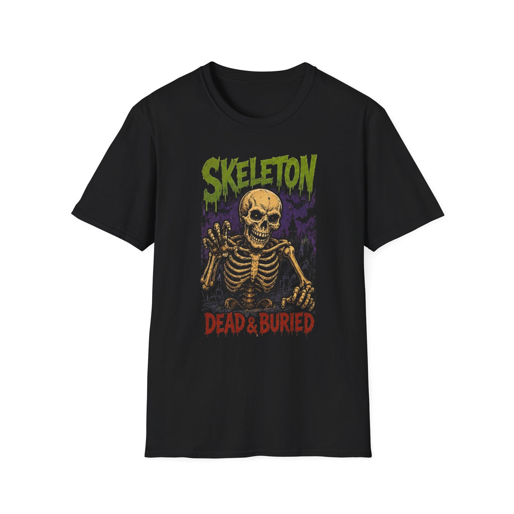 Skeleton Dead & Buried Graphic T-Shirt — Retro Horror Halloween Tee
