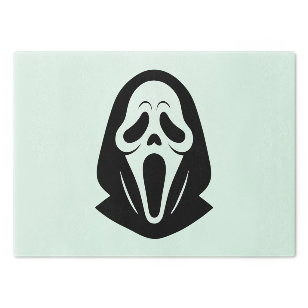Scream Mask Glass Cutting Board — Halloween Horror Decorative Prep Board