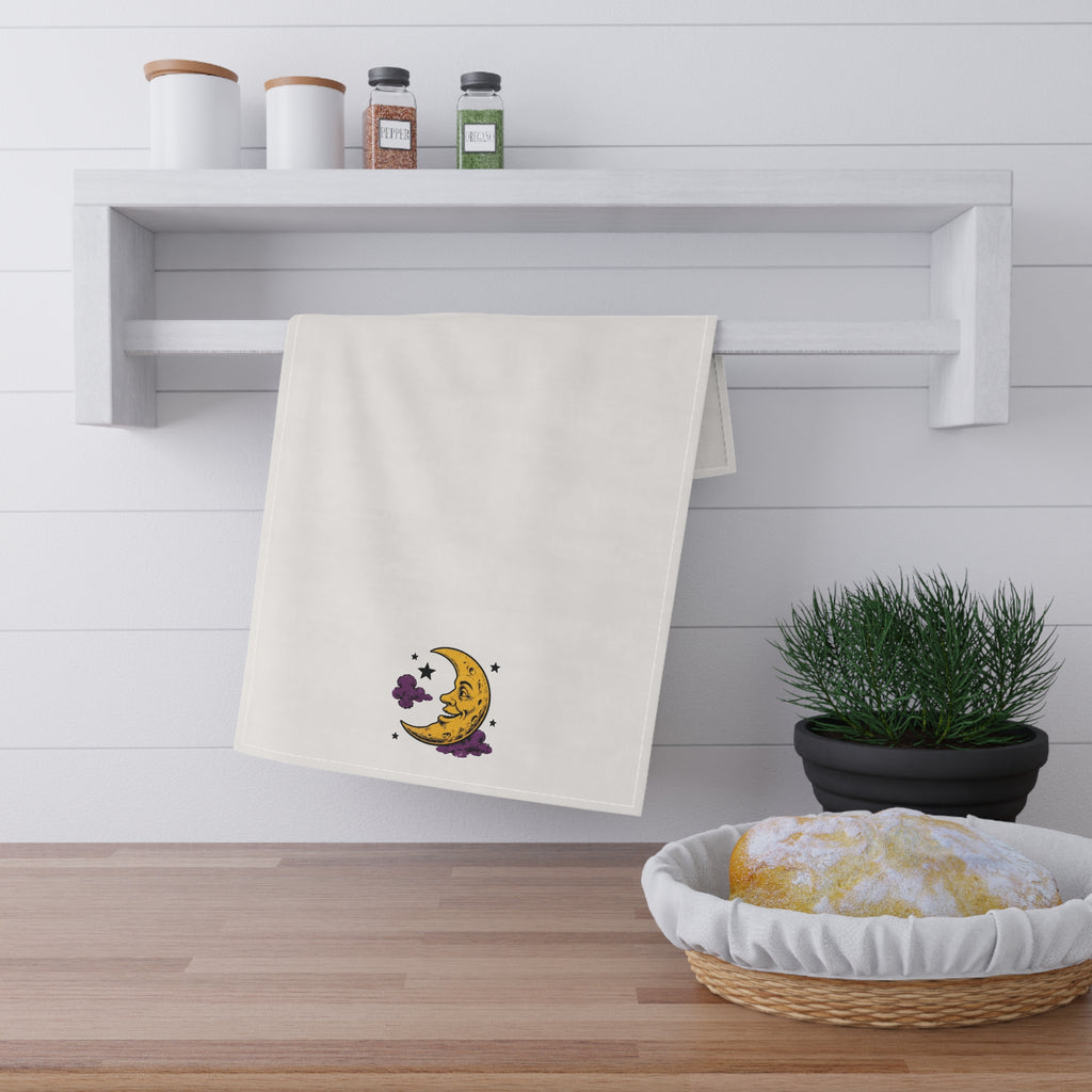 Celestial Moon Tea Towel — Whimsical Crescent Moon & Stars Kitchen Towel