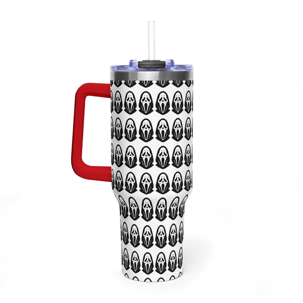 40oz Insulated Tumbler with Repeating Ghost Mask Pattern — Spooky Halloween Drinkware