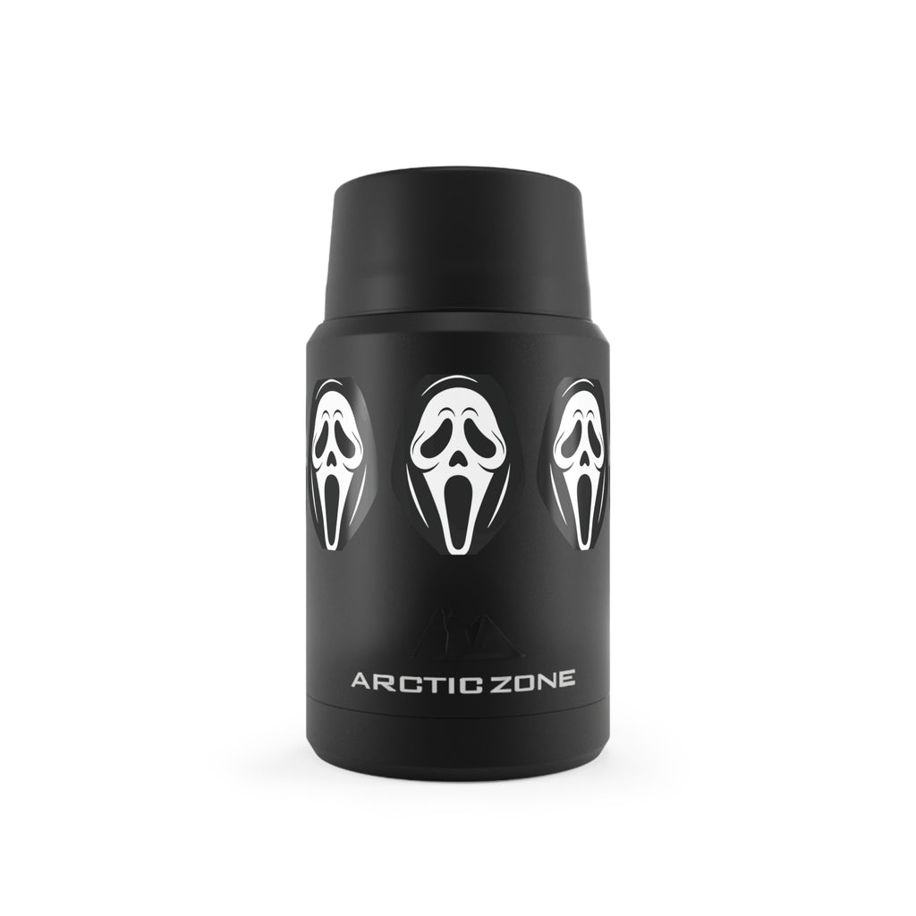 Insulated Food Jar — Black Copper Thermos with Scream Mask Design