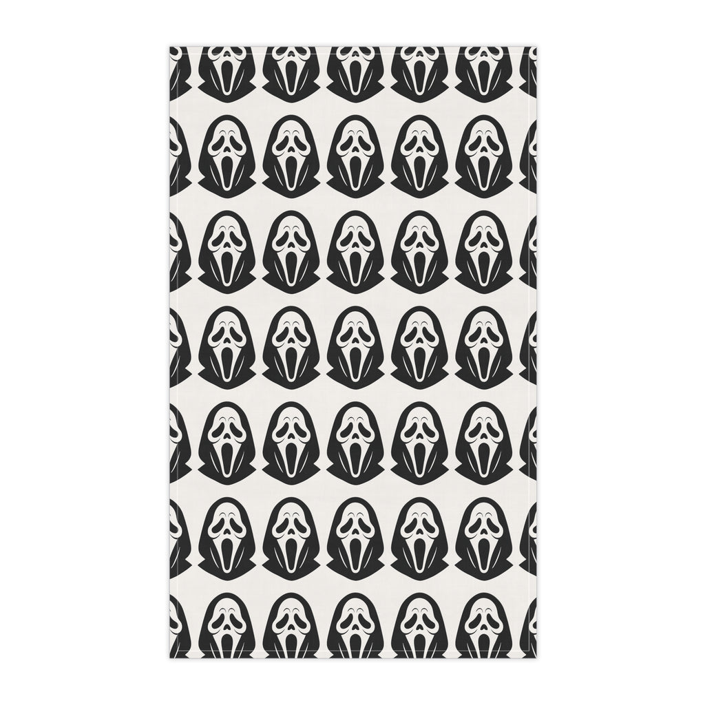 Scream Mask Pattern Tea Towel — Halloween Ghost Face Kitchen Towel